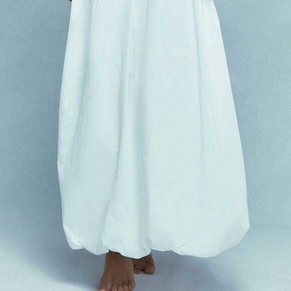 Black and White Casual Women's Color Block Bubble Ruched Long Hem Cami Dress - Picture 3 of 6